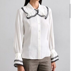 The Kooples Women’s Chemise Silk Ruffled Collar Cuffs Button Down Blouse New L